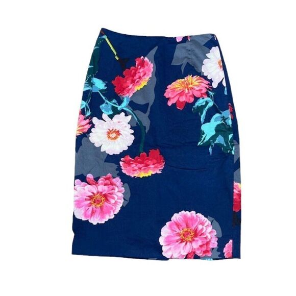 Banana Republic Gerber Daisy Blue Floral Stretch Pencil Skirt Straight Size 0 - Picture 2 of 11